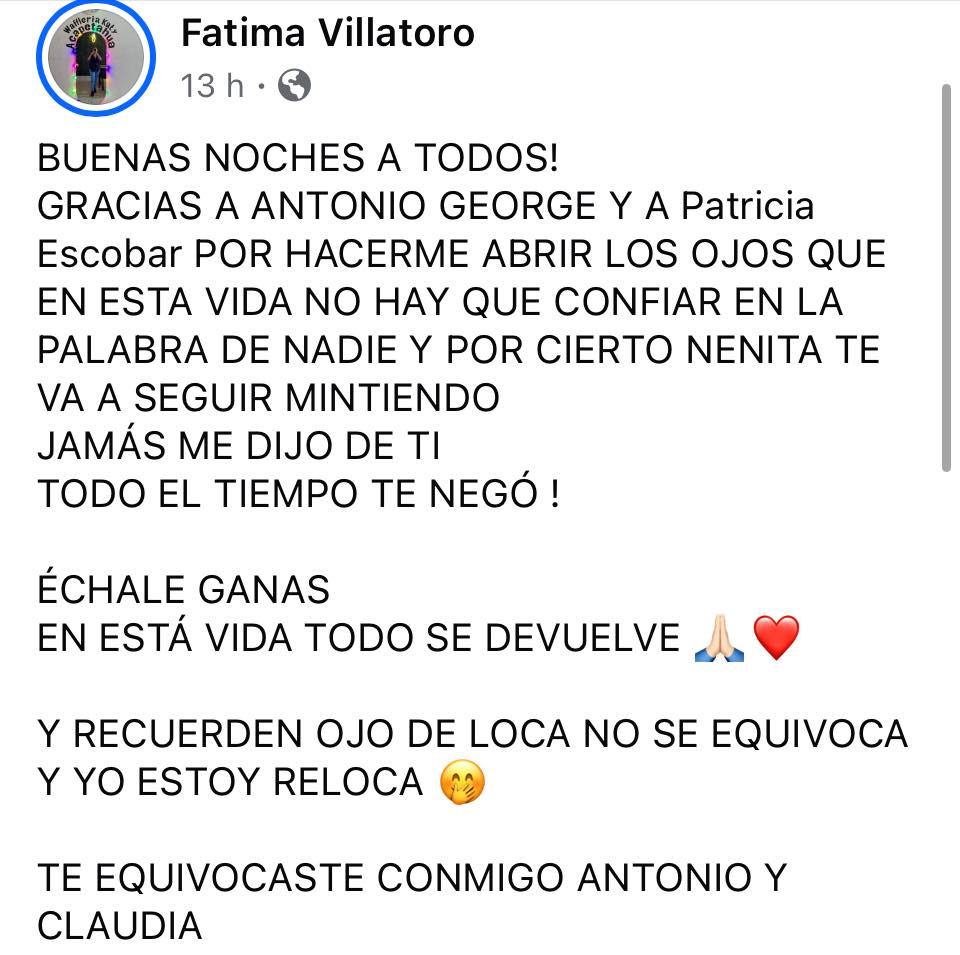 Captura de la publicación de Fátima