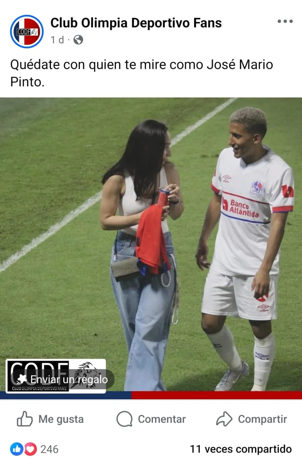 Publicación de Facebook de pagina de fans del Olimpia.