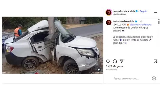Publicación Instagram carro choque