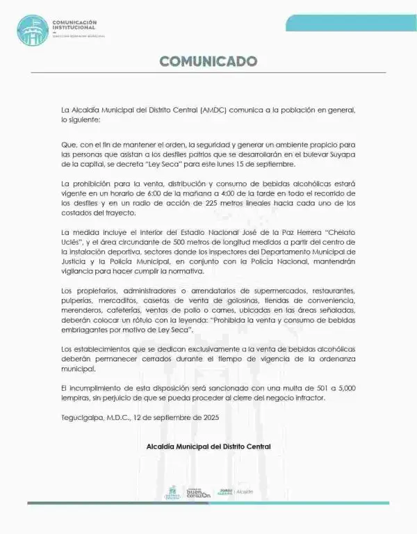 comunicado ley seca