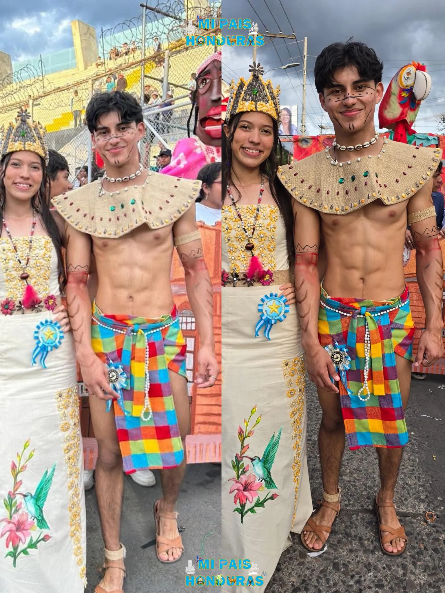 Alumnos del Central Vicente Cáceres vestidos de Indios