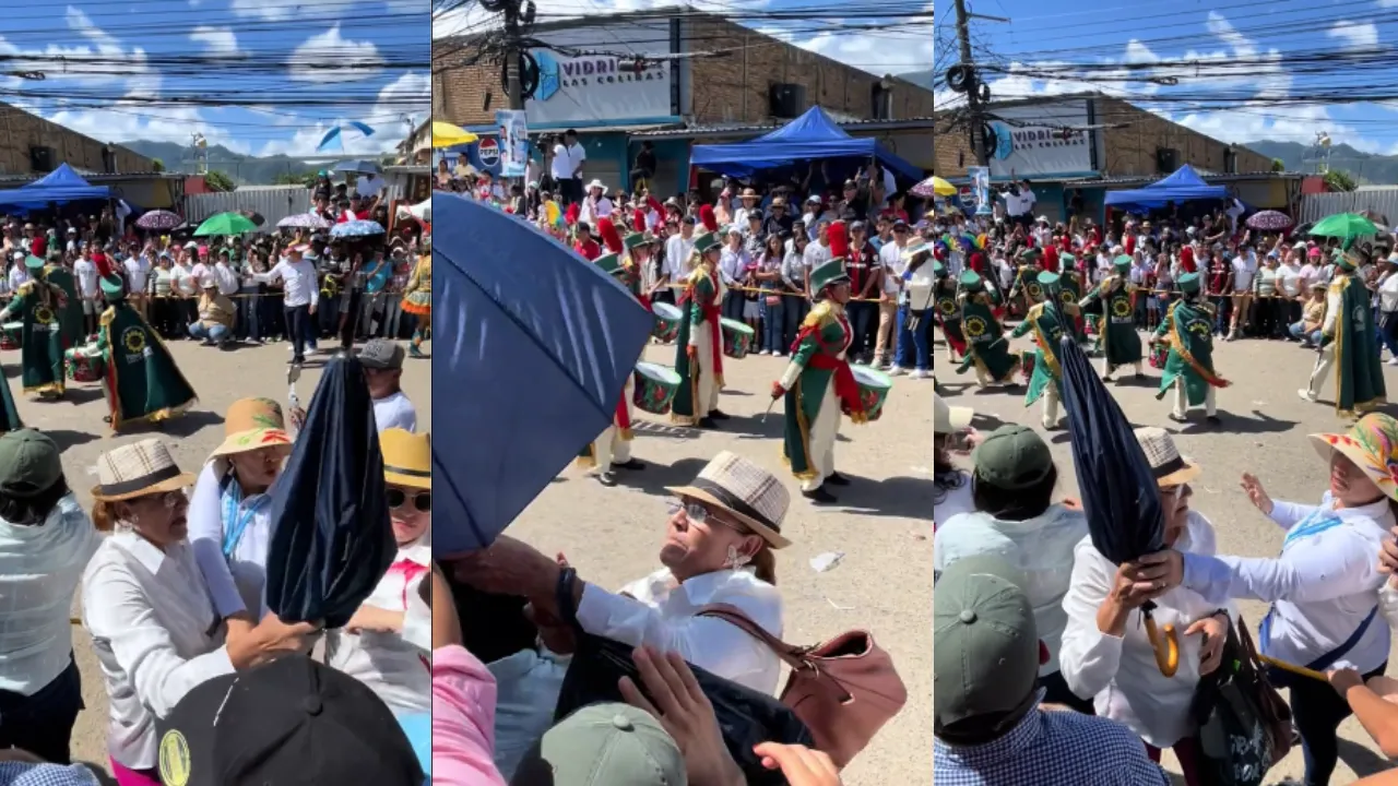 Lady Sombrilla, señora protagoniza pelea en pleno desfile en Danlí