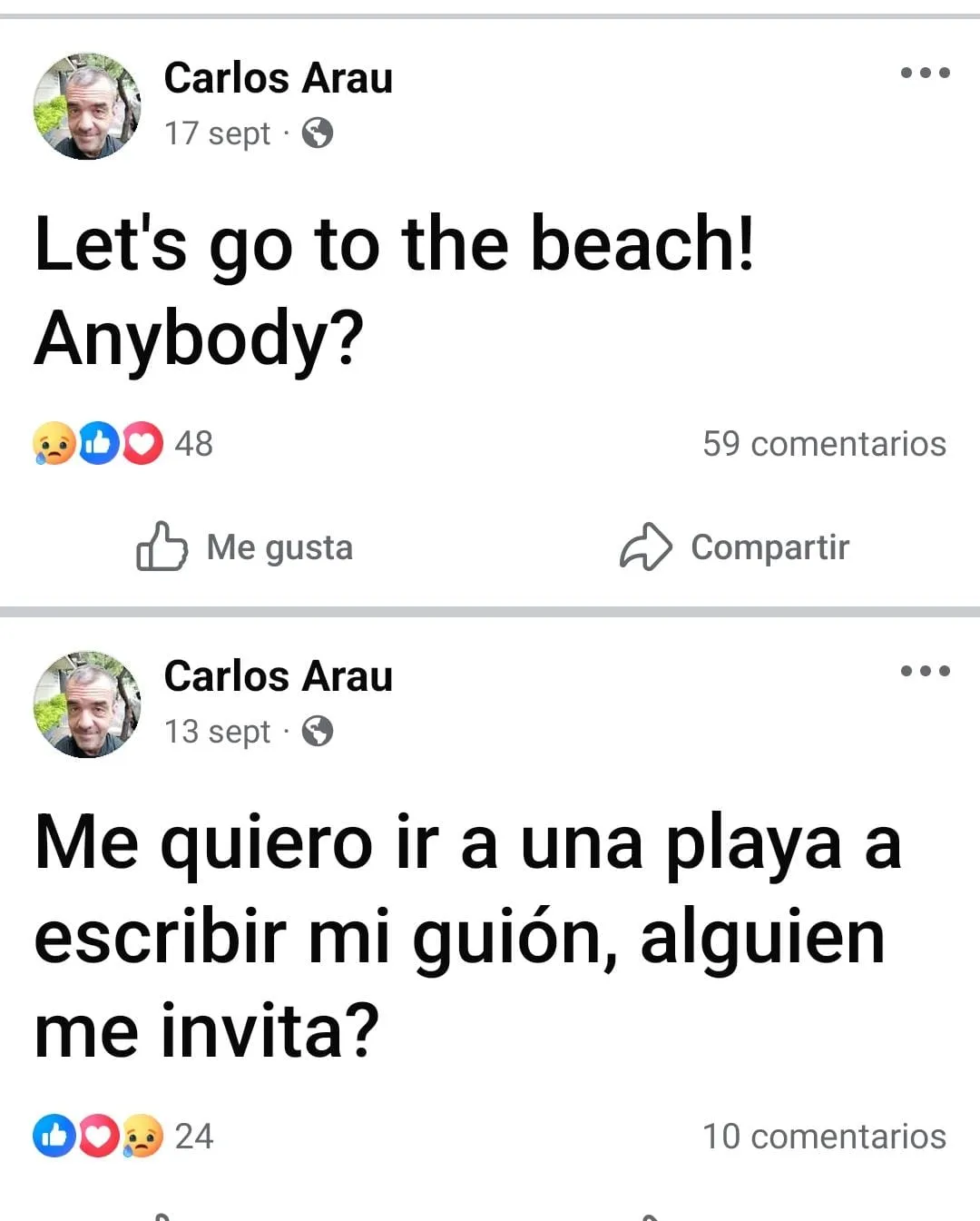 Captura de publicación de Facebook de Carlos