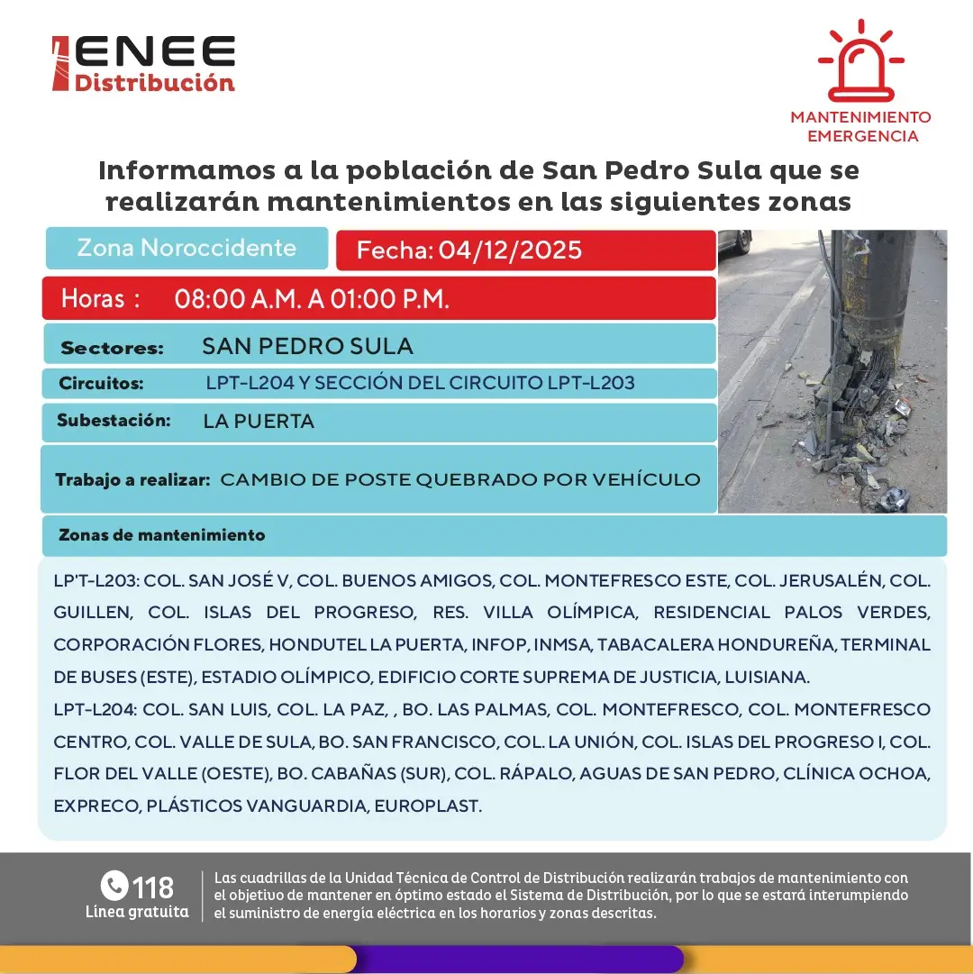 Lista de lugares afectados por los cortes de energía.