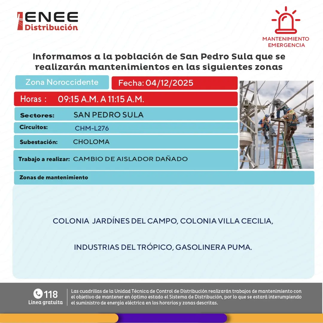 Lista de lugares afectados por los cortes de energía. 