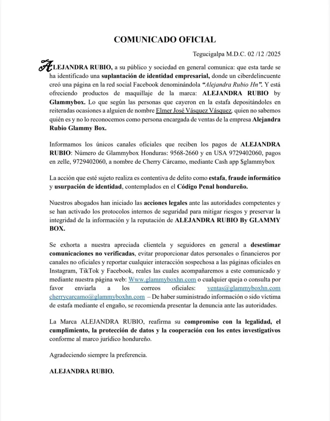 comunicado de alejandra 