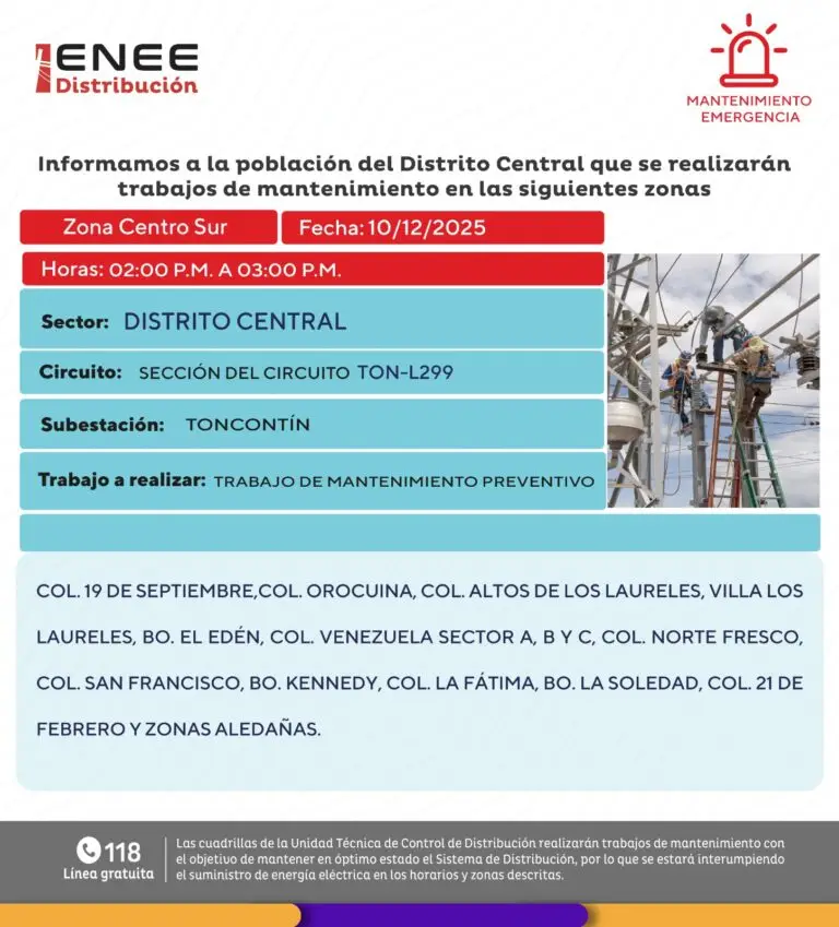 Zonas afectadas por los cortes de energia