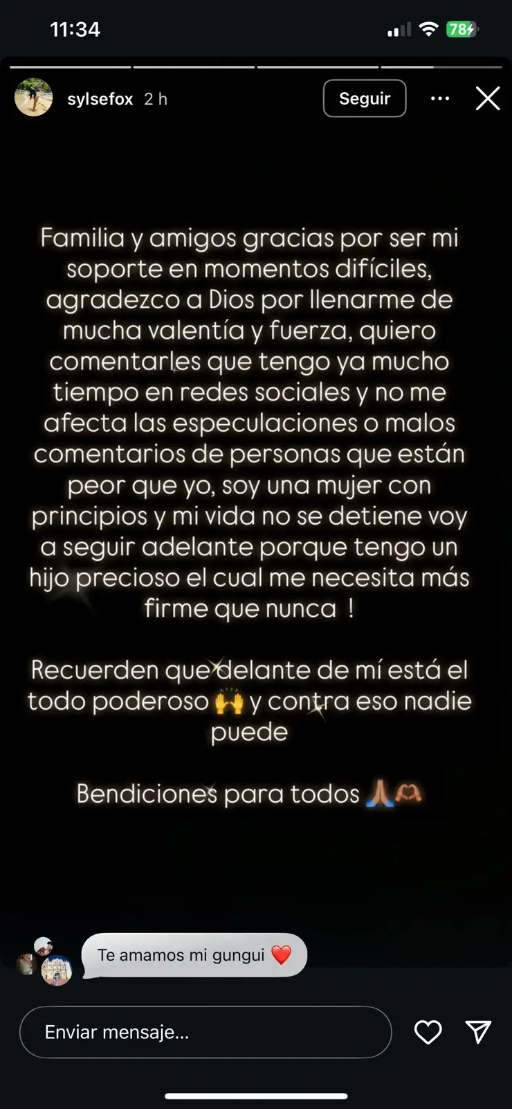 Captura de la historia de Instagram de la esposa de La More.