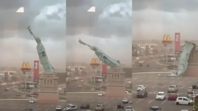 Imagen Principal de Nota: Réplica de la Estatua de la Libertad cae tras fuertes vientos
