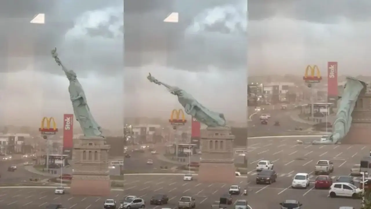 Réplica de la Estatua de la Libertad cae tras fuertes vientos