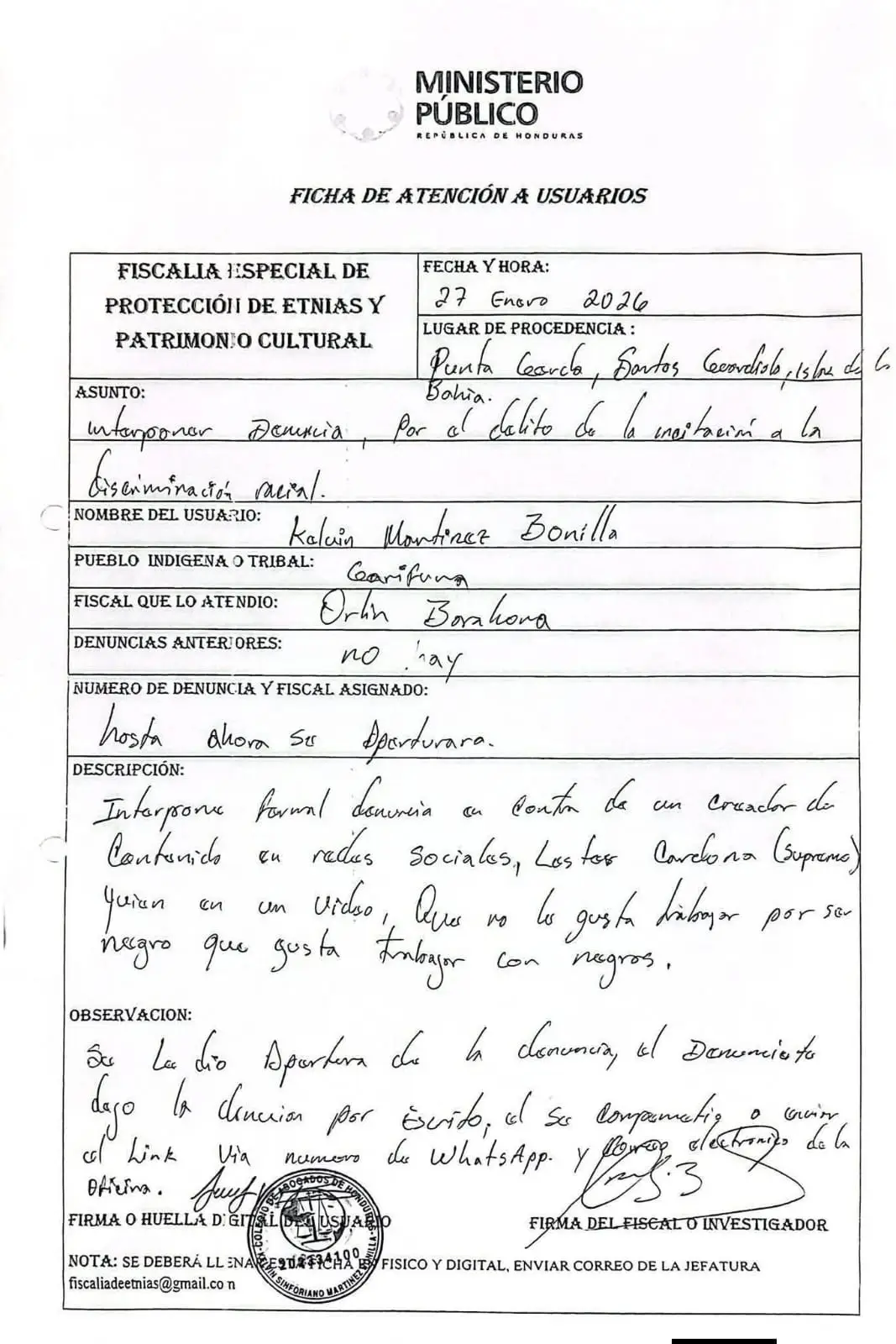 documentos del Ministerio publico 