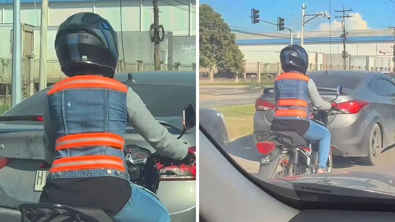 Imagen Principal de Nota: A falta de chalecos, la creatividad de una motociclista se vuelve viral