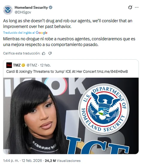 Captura de pantalla de publicación de X de la página oficial de DHS. 