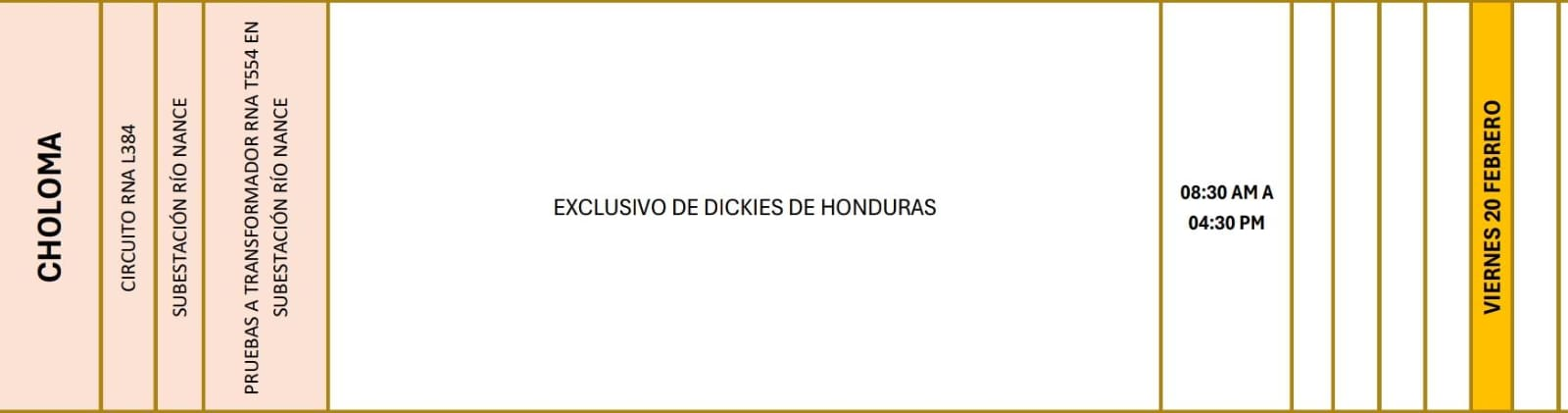 Lugares que se quedaran sin energía eléctrica.