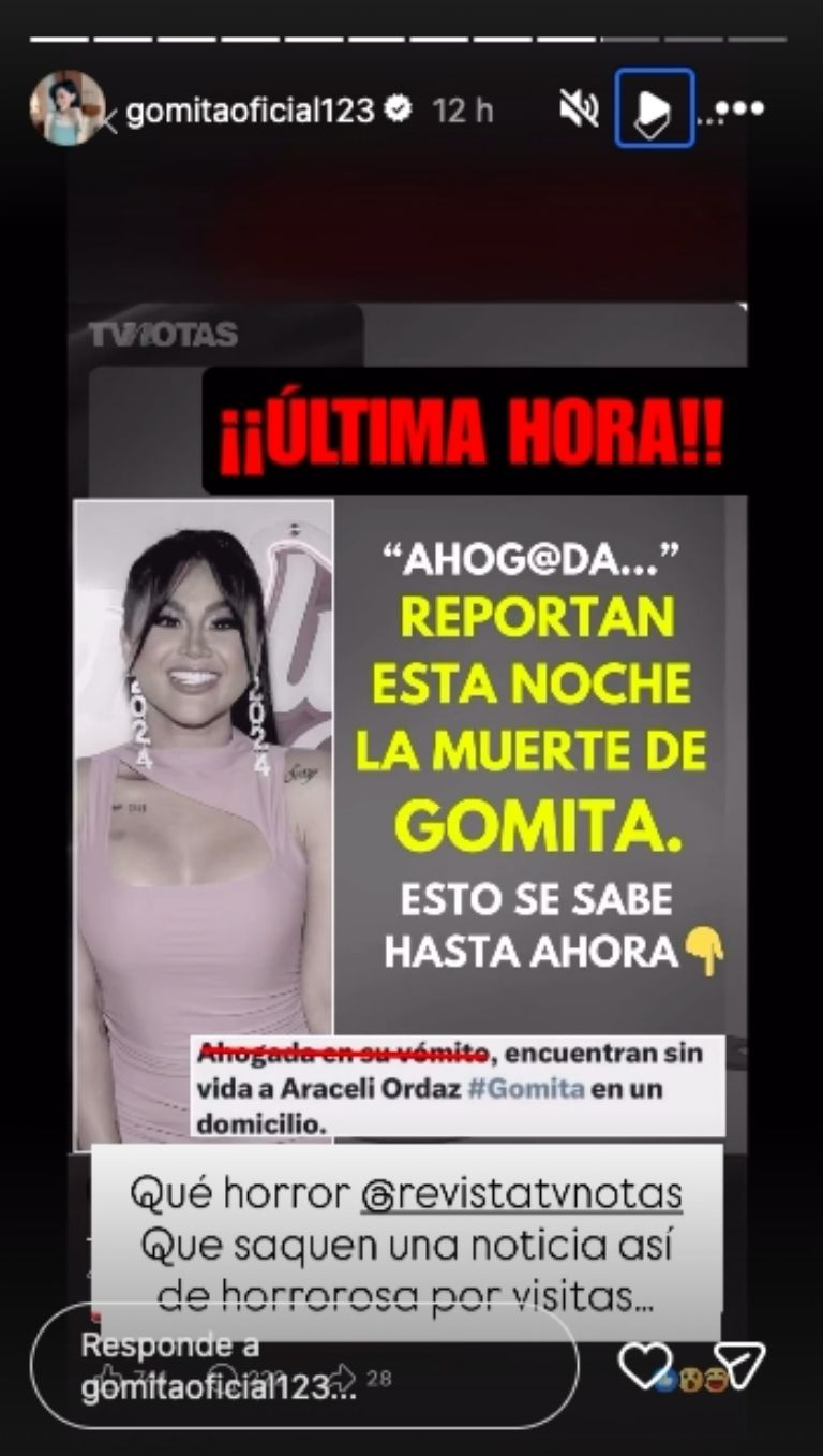 captura de historia de instagram de Gomita 