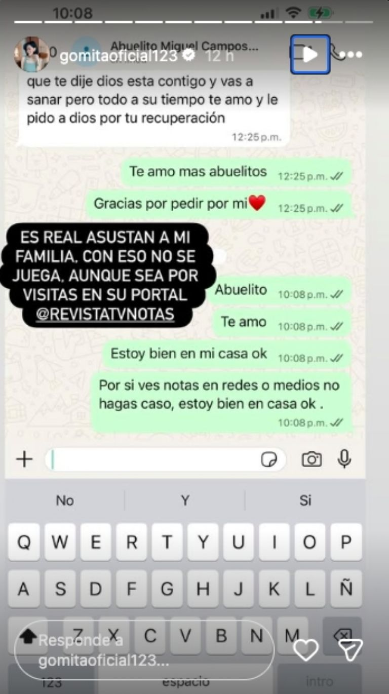 captura de historia de instagram de Gomita 