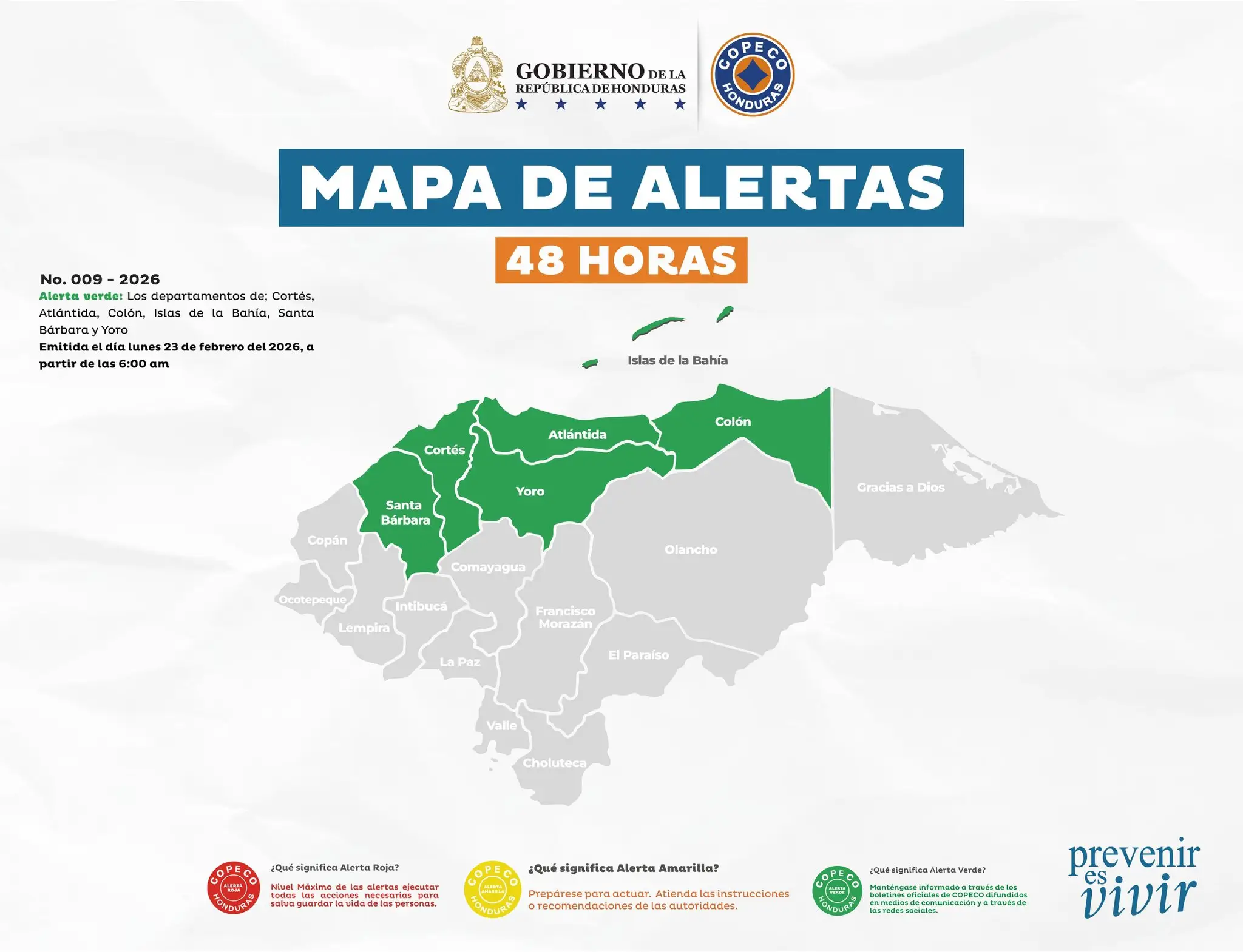 mapa de Honduras con zonas en alerta 