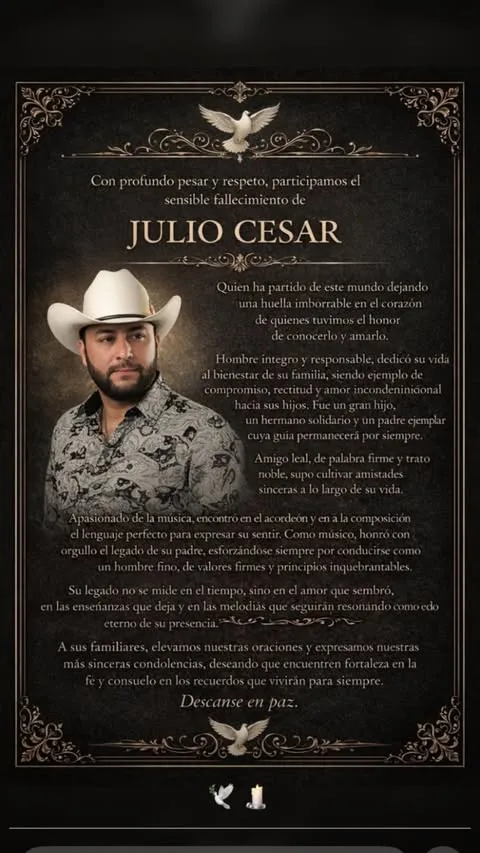 Imagen de condolencia por parte de grupo arraigado 