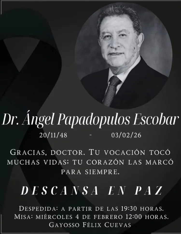 Nota de duelo del doctor  Ángel Papadopulos 