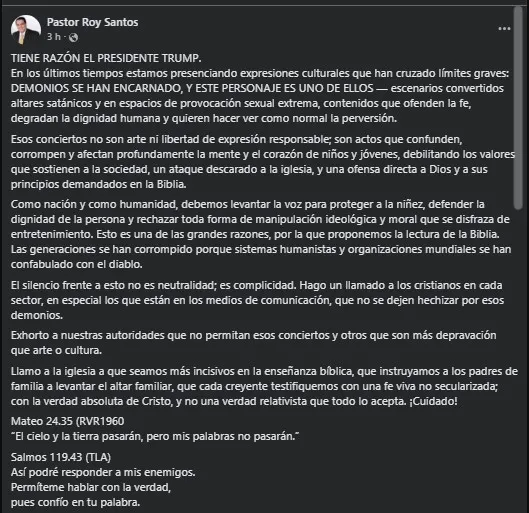 Opinion de RoY santos en  facebook  