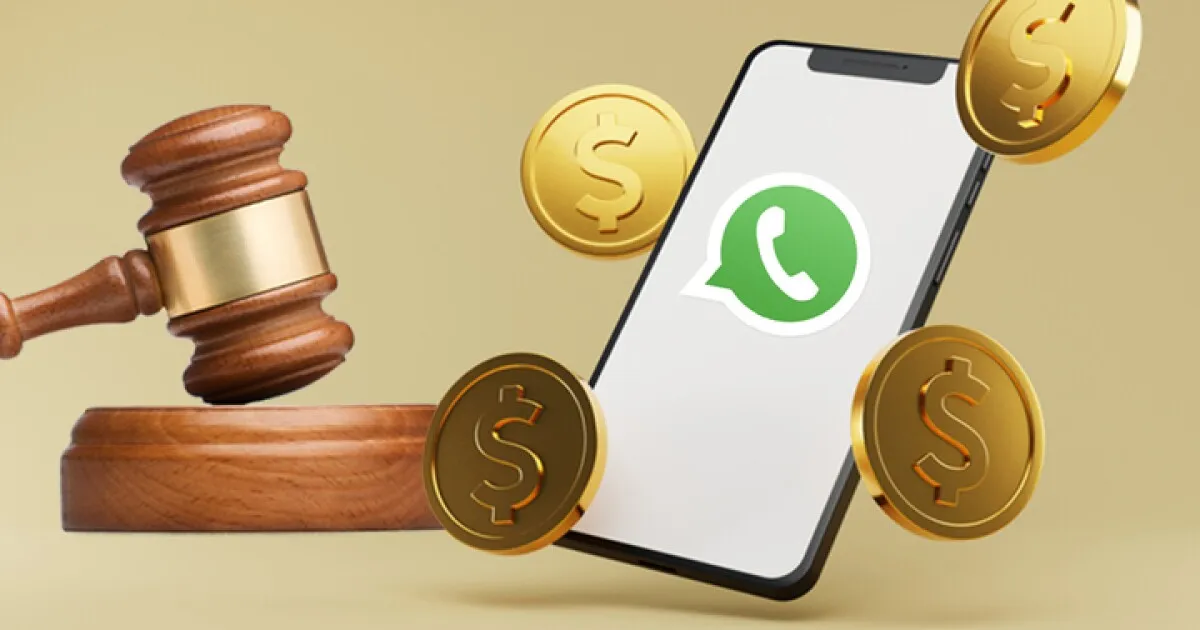 Edición de un celular con el logo de WhatasApp por con monedas por su ahora versión cobro, paga