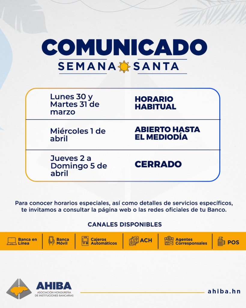 horarios bancos semana santa