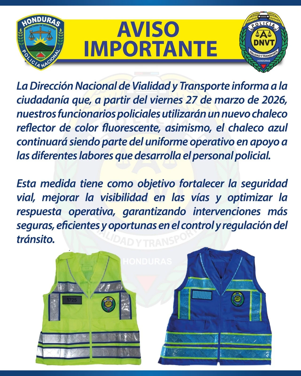 comunicado de los nuevos chalecos