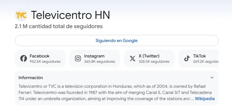 PERfil GOOGLE DISCOVER TELEVICENTRO 