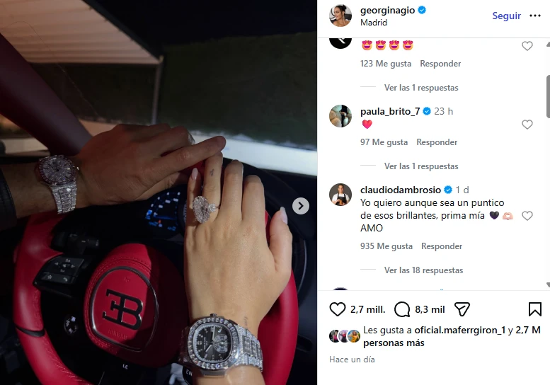 La publicación  de Georgina Rodríguez en su cuenta de Instagram se viralizó en las redes sociales y desató una serie de reacciones. Foto: captura de pantalla 