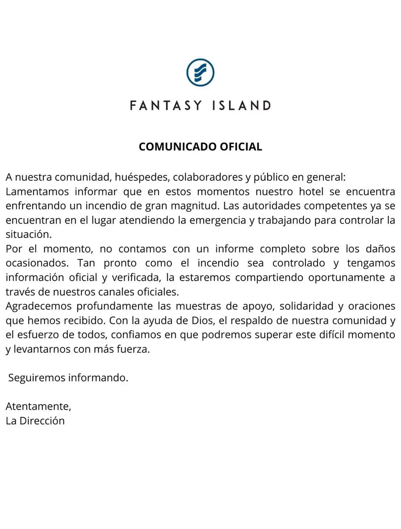 comunicado por el hotel