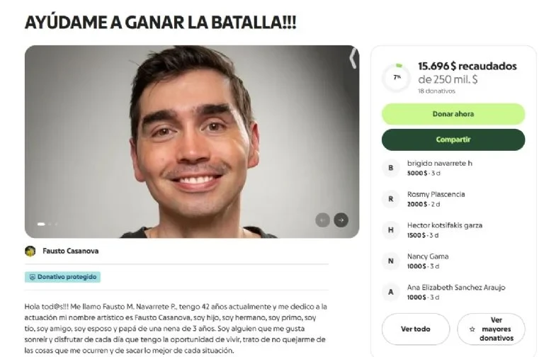 Fausto Casanova padece cáncer y pide ayuda. | FOTO. GoFundMe