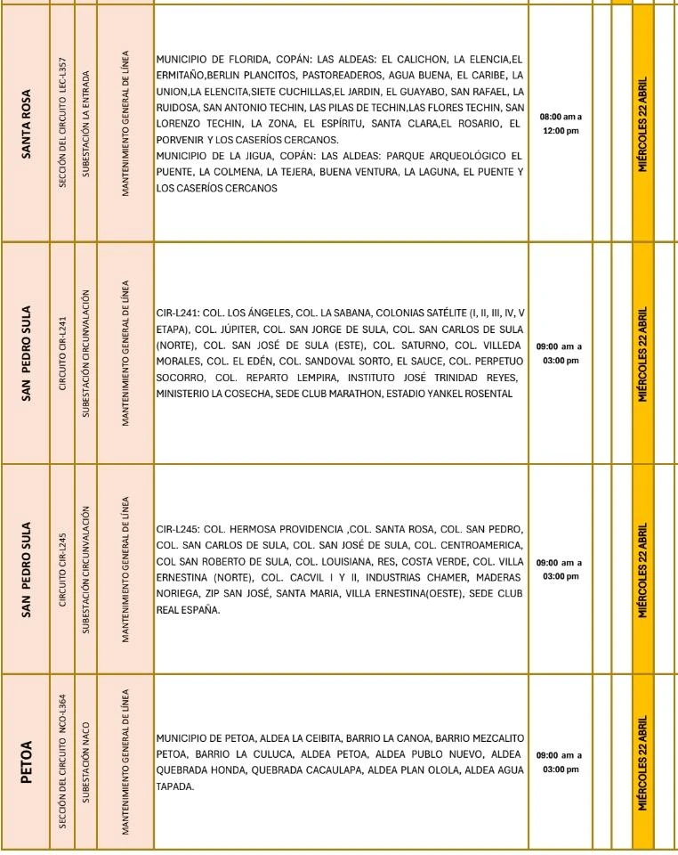 Lugares que se quedarán sin energía eléctrica 