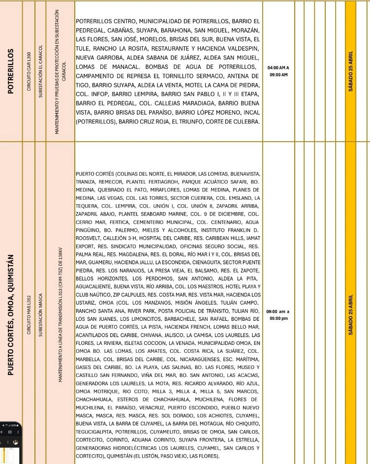 Lugares que se quedarán sin energía eléctrica 