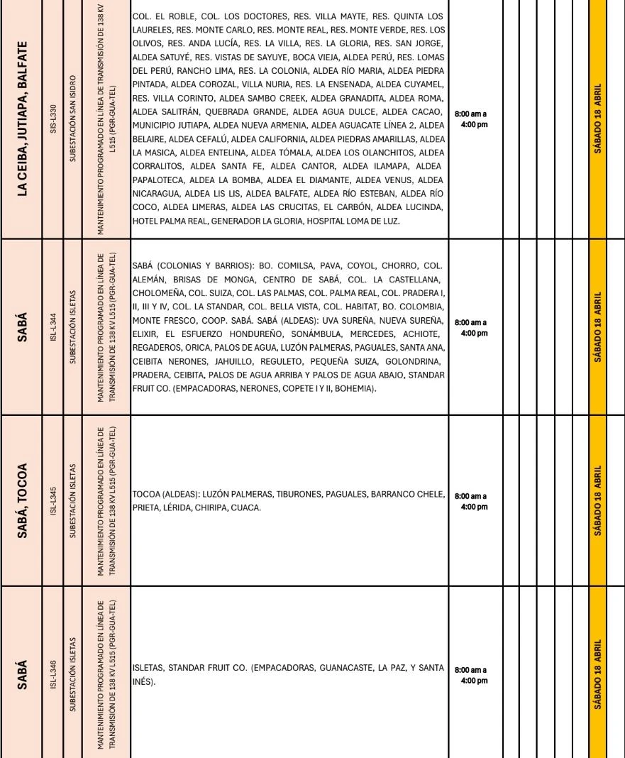 Lugares que se quedarán sin energía eléctrica 
