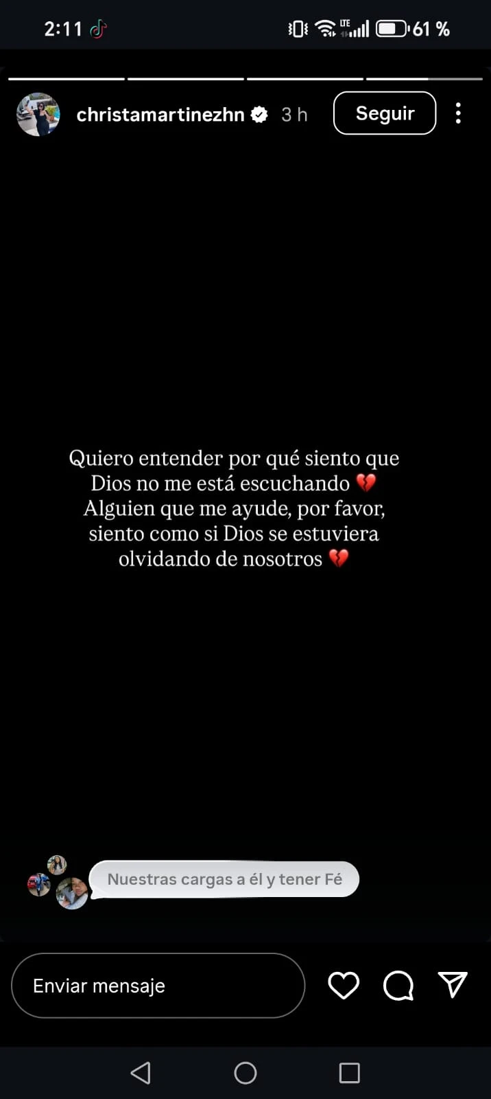 mensaje de chrsita en Instagram