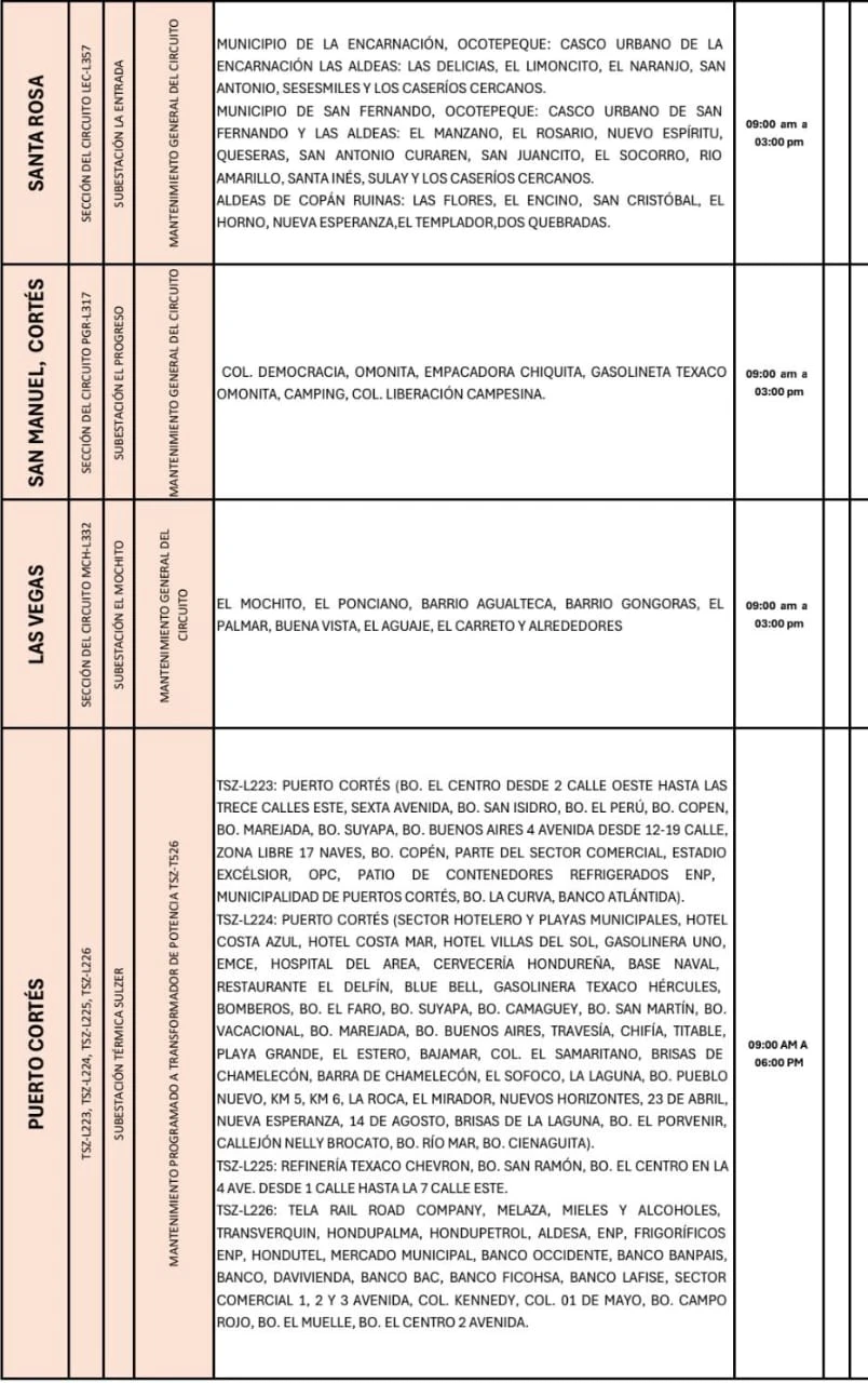 Lugares que se quedarán sin energía eléctrica