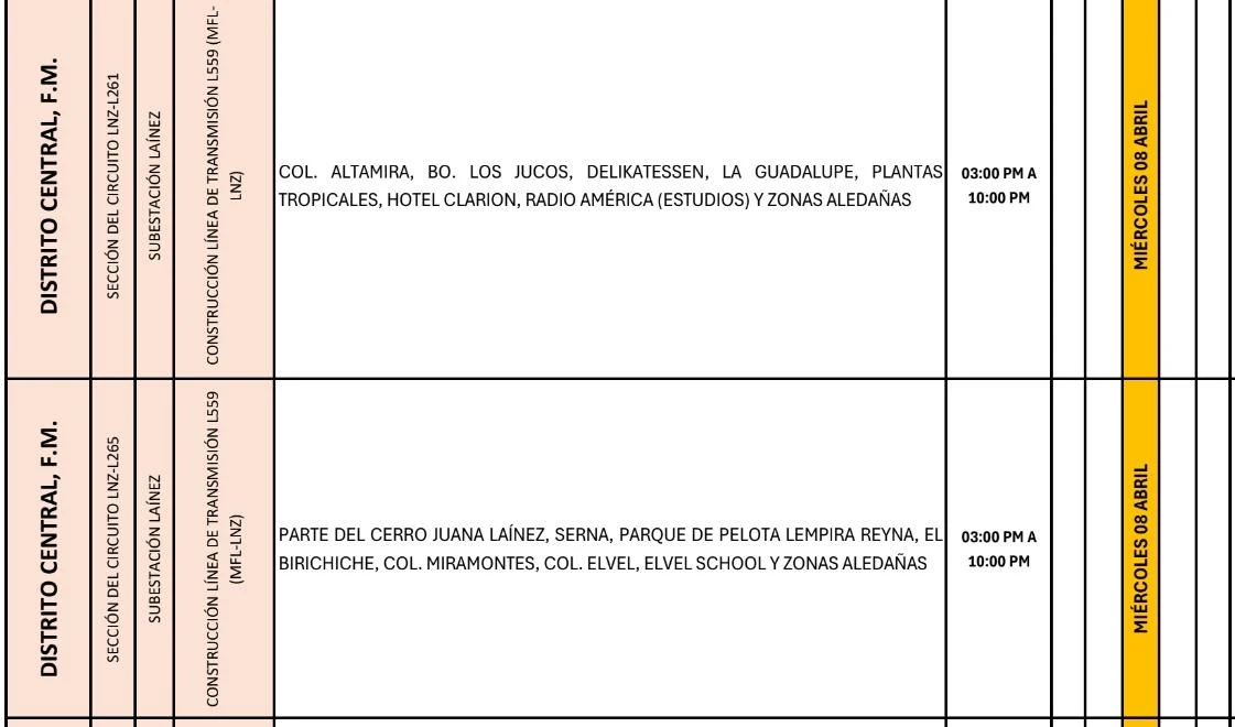 Lugares que se quedarán sin energía eléctrica 