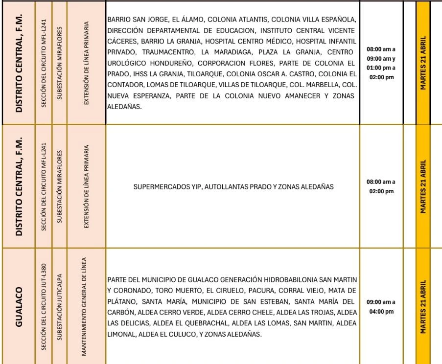Lugares que se quedarán sin energía eléctrica 