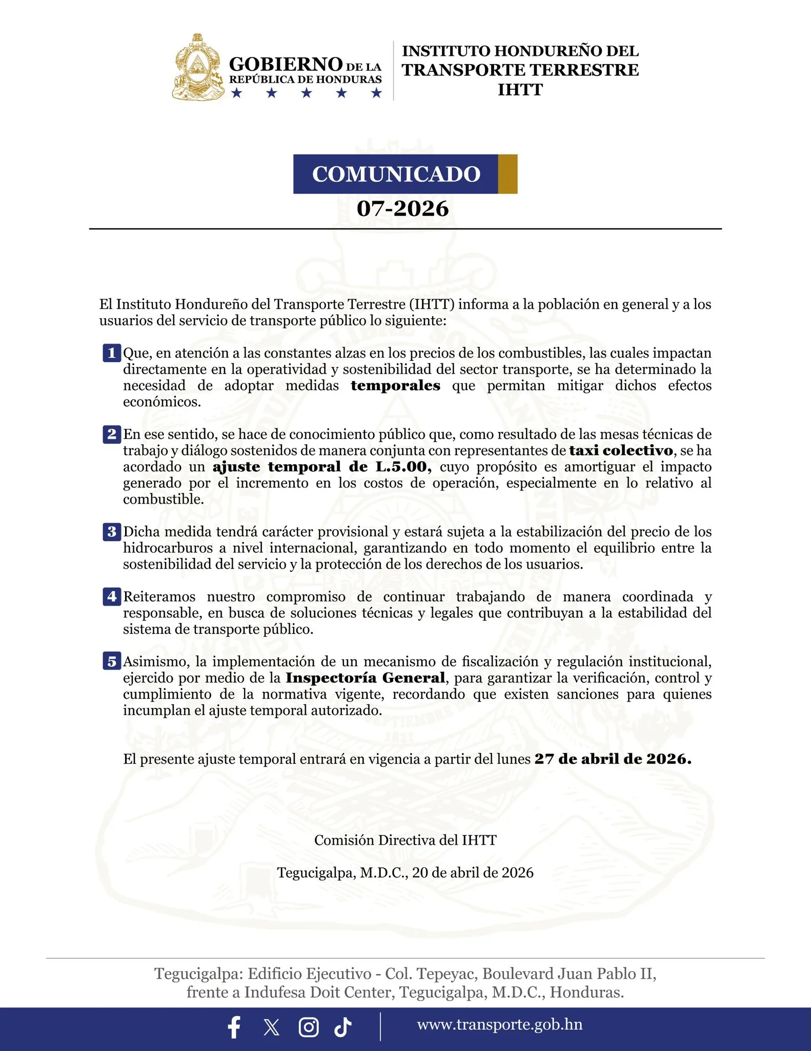 Comunicado de Transporte Terreste 