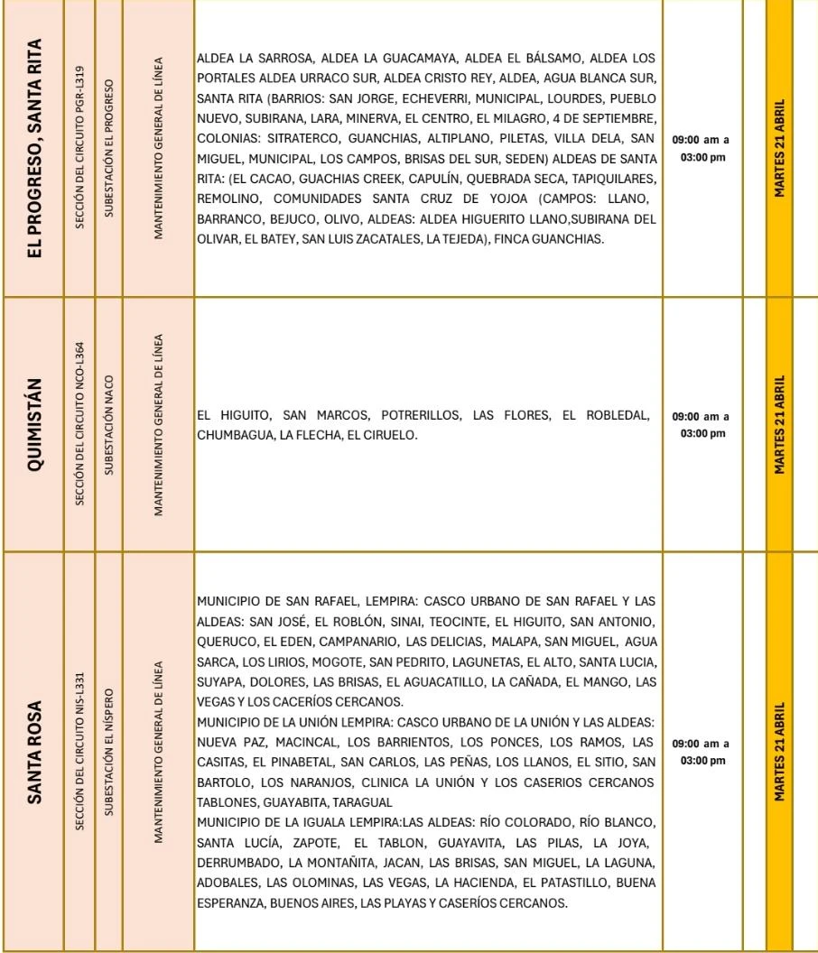 Lugares que se quedarán sin energía eléctrica 