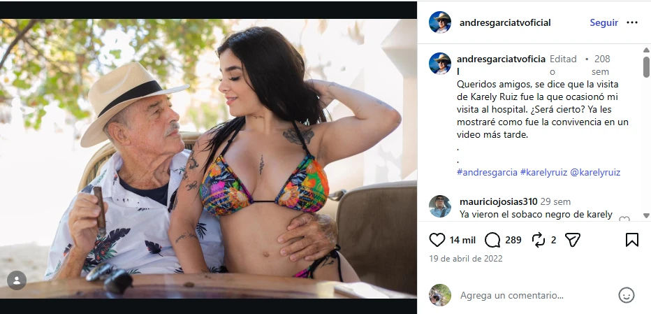 Publicación del 19 de abril de la cuenta oficial de Andrés García en Instagram. Foto: captura de pantalla 