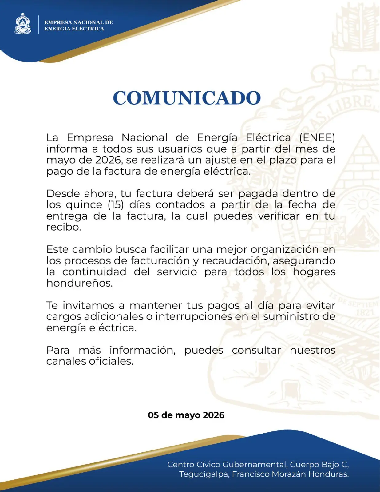Comunicado ENEE