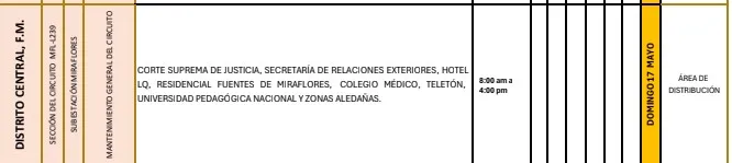 Cortes de Energía Domingo 17 de Mayo