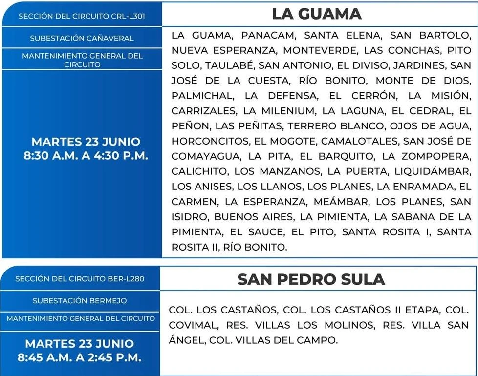 Lugares que se quedarán sin energía eléctrica