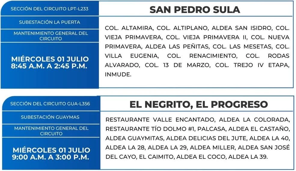 Lugares que se quedarán sin energía eléctrica 
