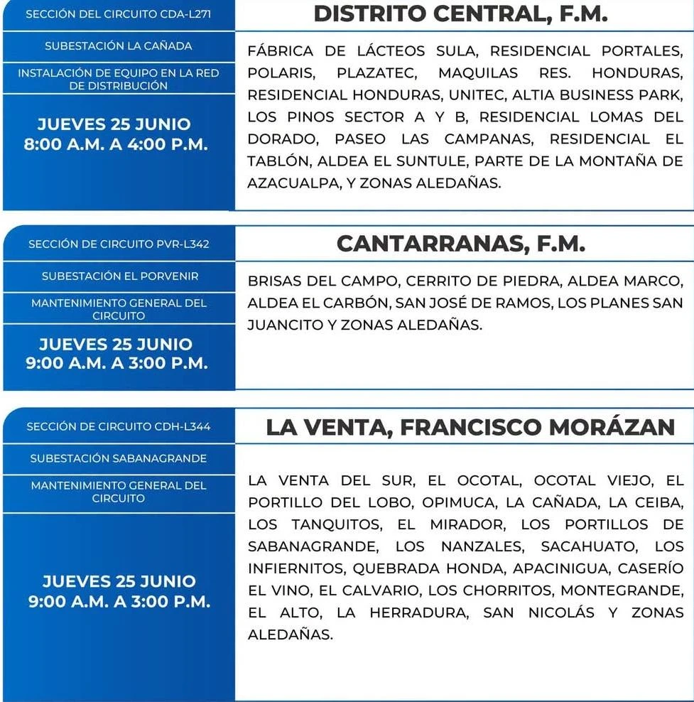 Lugares que se quedarán sin energía eléctrica