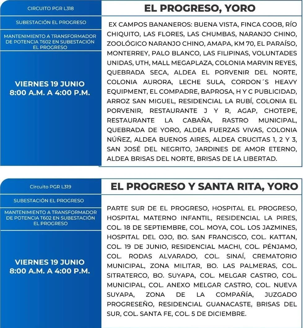 Lugares que se quedarán sin energía eléctrica