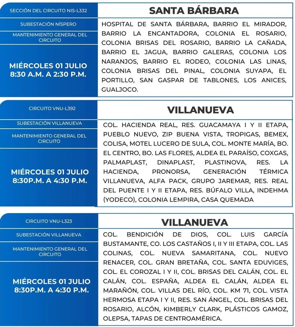 Lugares que se quedarán sin energía eléctrica
