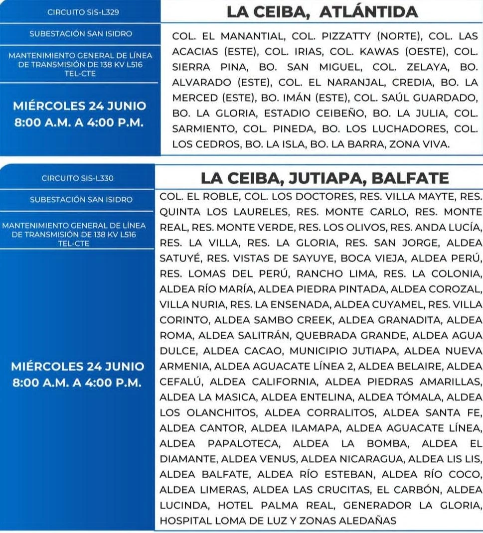 Lugares que se quedarán sin energía eléctrica
