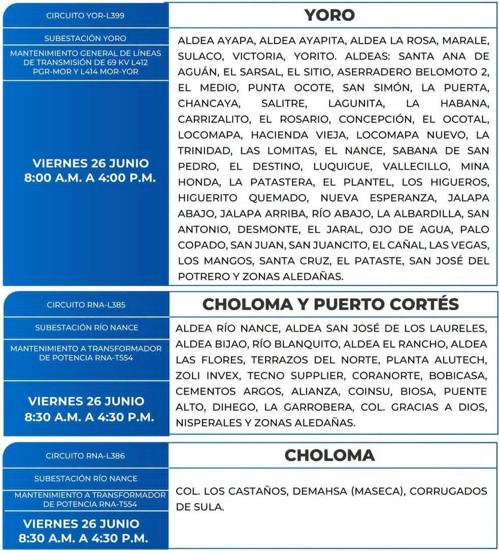Lugares que se quedarán sin energía eléctrica 